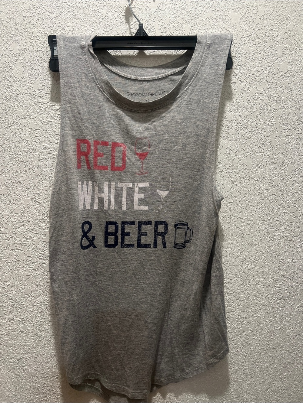 Grayson Threads Gray Tank with Red, White & Navy Graphic